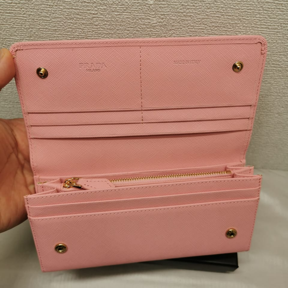 Prada Saffiano Monochrome Flap Long Wallet Full Light Pink 19Cm 1Mh132 ZlP F061H
