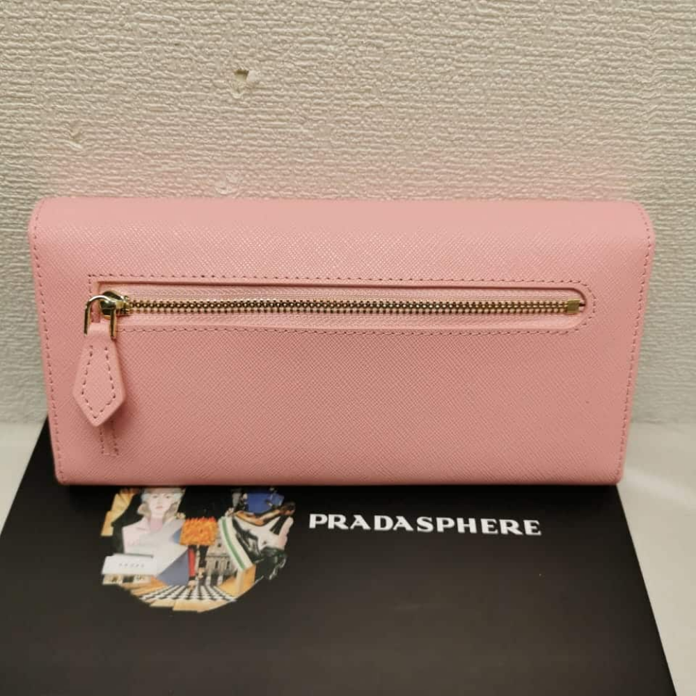 Prada Saffiano Monochrome Flap Long Wallet Full Light Pink 19Cm 1Mh132 ZlP F061H