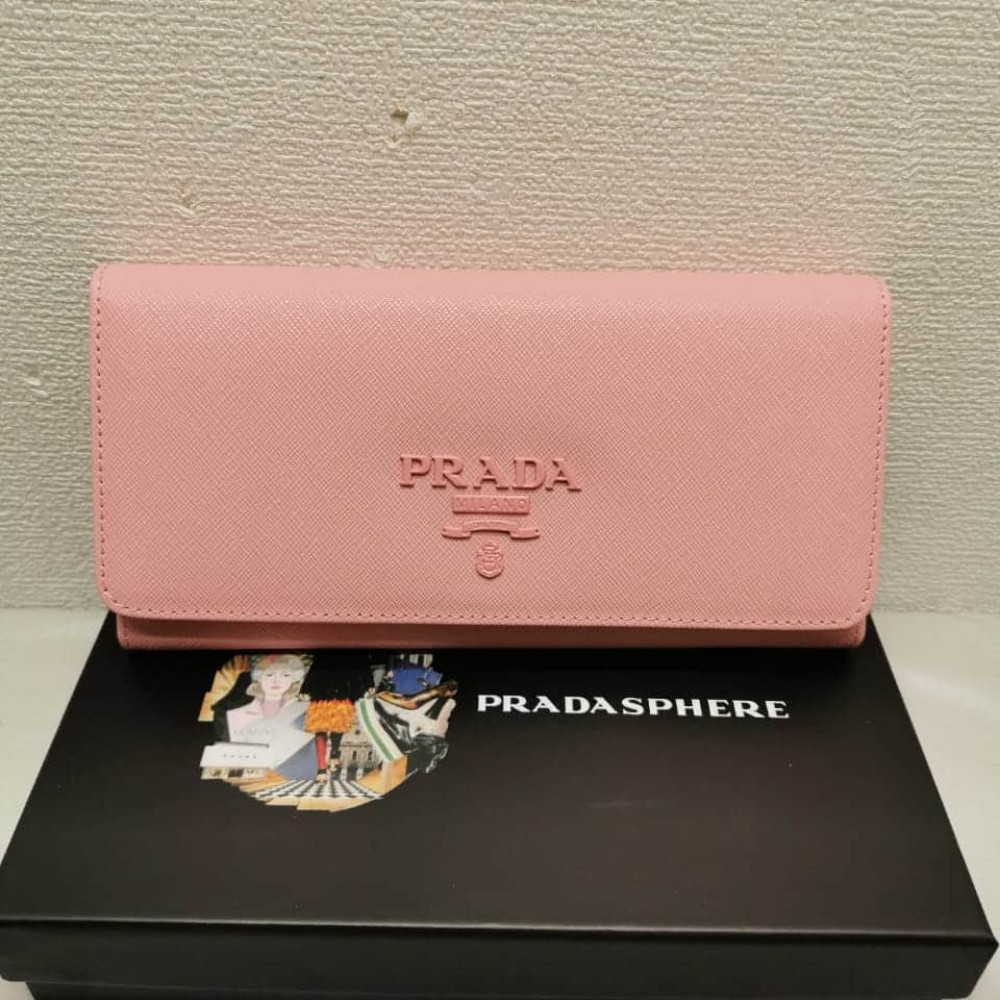 Prada Saffiano Monochrome Flap Long Wallet Full Light Pink 19Cm 1Mh132 ZlP F061H
