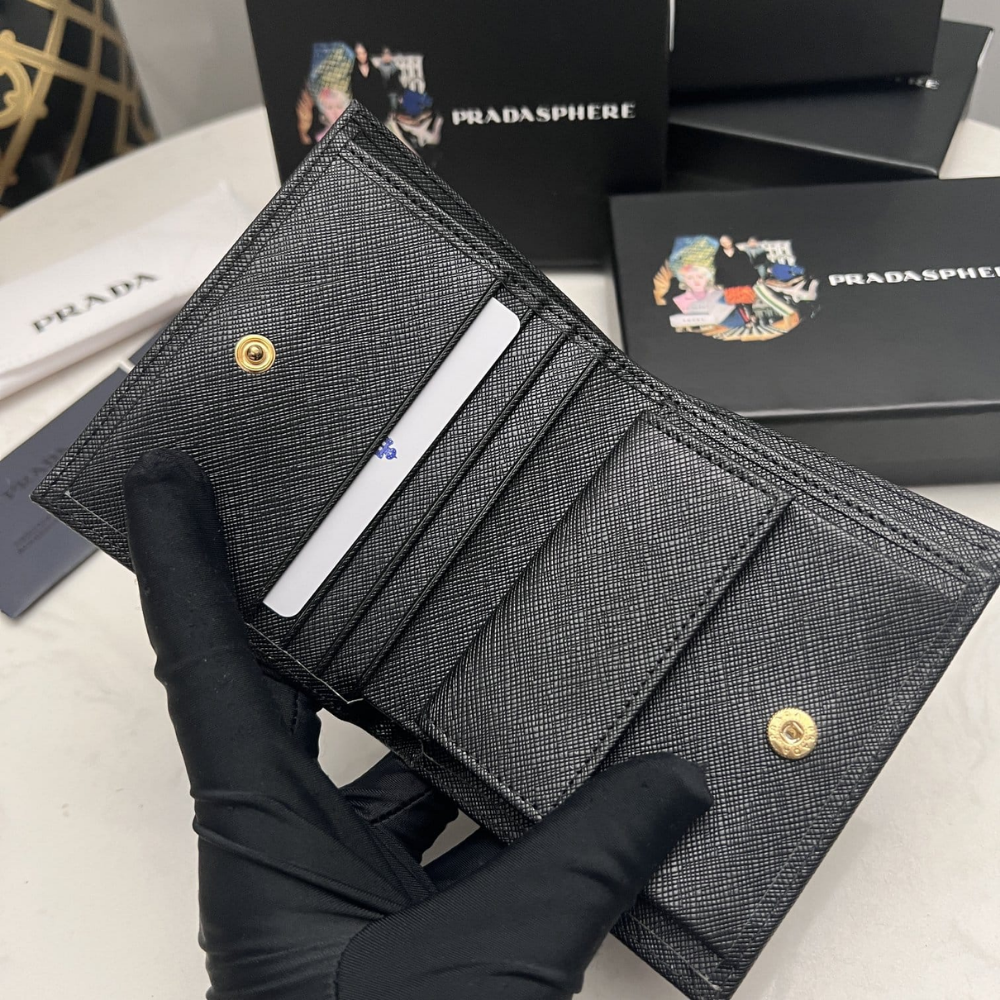 Prada Small Saffiano Leather Wallet Black 10cm 1MV021 QHH F0002