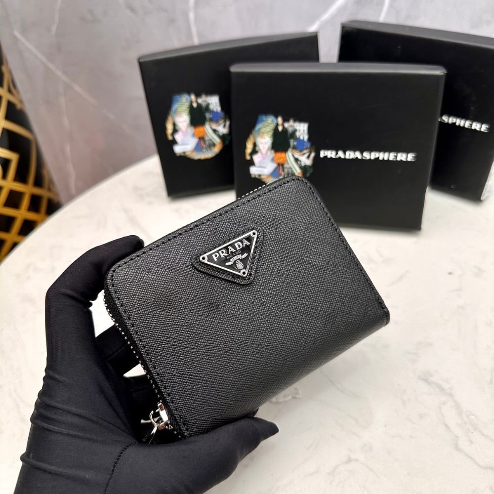 Prada Small Saffiano Leather Wallet Black And Silver 10Cm 1Ml036 QHH F0002