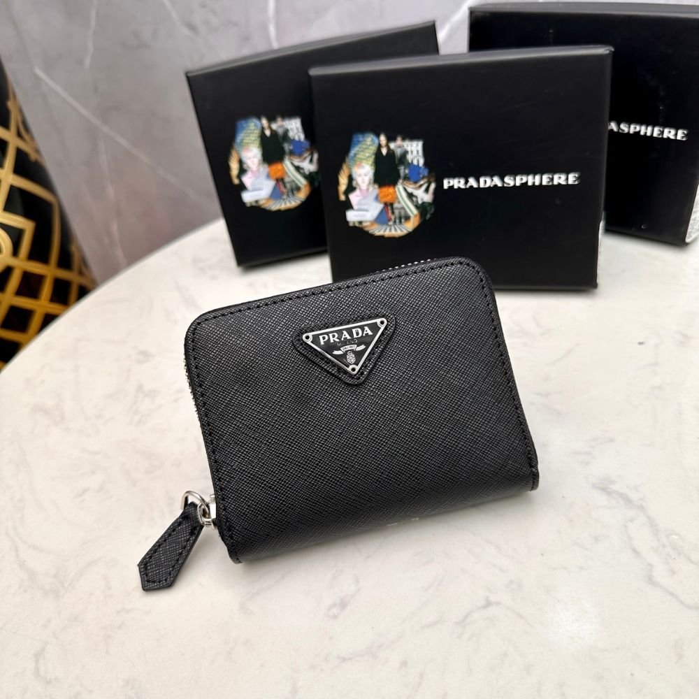 Prada Small Saffiano Leather Wallet Black And Silver 10Cm 1Ml036 QHH F0002