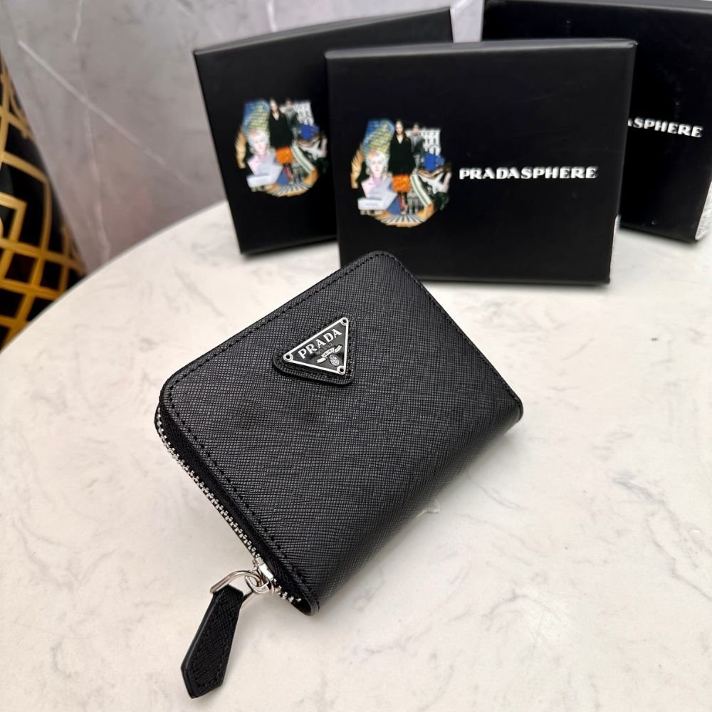 Prada Small Saffiano Leather Wallet Black And Silver 10Cm 1Ml036 QHH F0002