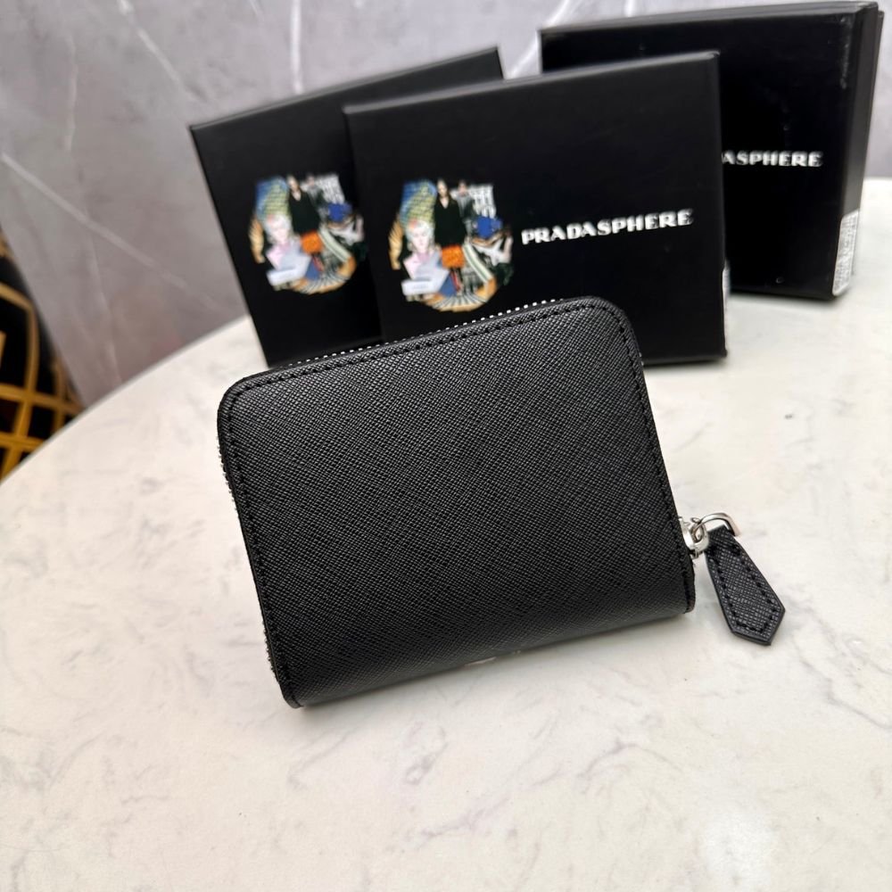 Prada Small Saffiano Leather Wallet Black And Silver 10Cm 1Ml036 QHH F0002