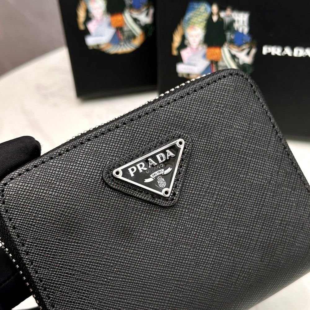 Prada Small Saffiano Leather Wallet Black And Silver 10Cm 1Ml036 QHH F0002