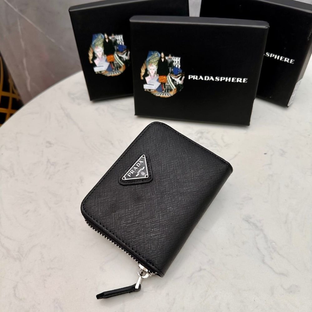Prada Small Saffiano Leather Wallet Black And Silver 10Cm 1Ml036 QHH F0002