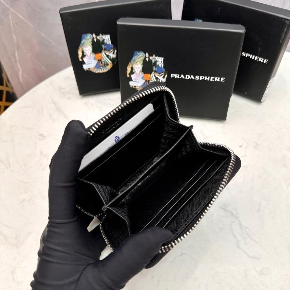 Prada Small Saffiano Leather Wallet Black And Silver 10Cm 1Ml036 QHH F0002