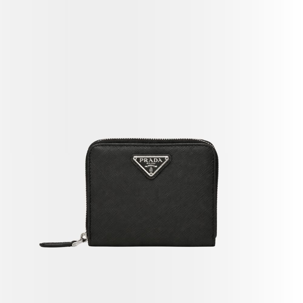 Prada Small Saffiano Leather Wallet Black And Silver 10Cm 1Ml036 QHH F0002