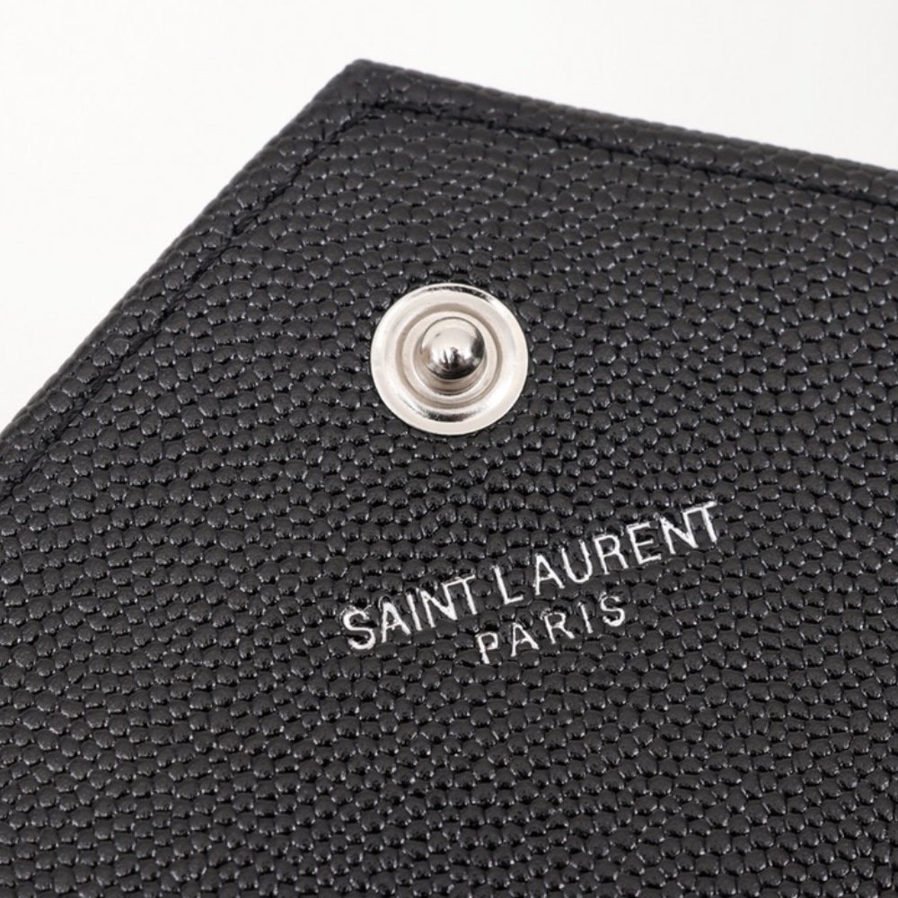 Saint Laurent Cassandre Envelope Chain Wallet In Grain De Poudre Leather Black Silver 19Cm 857605BOW021000