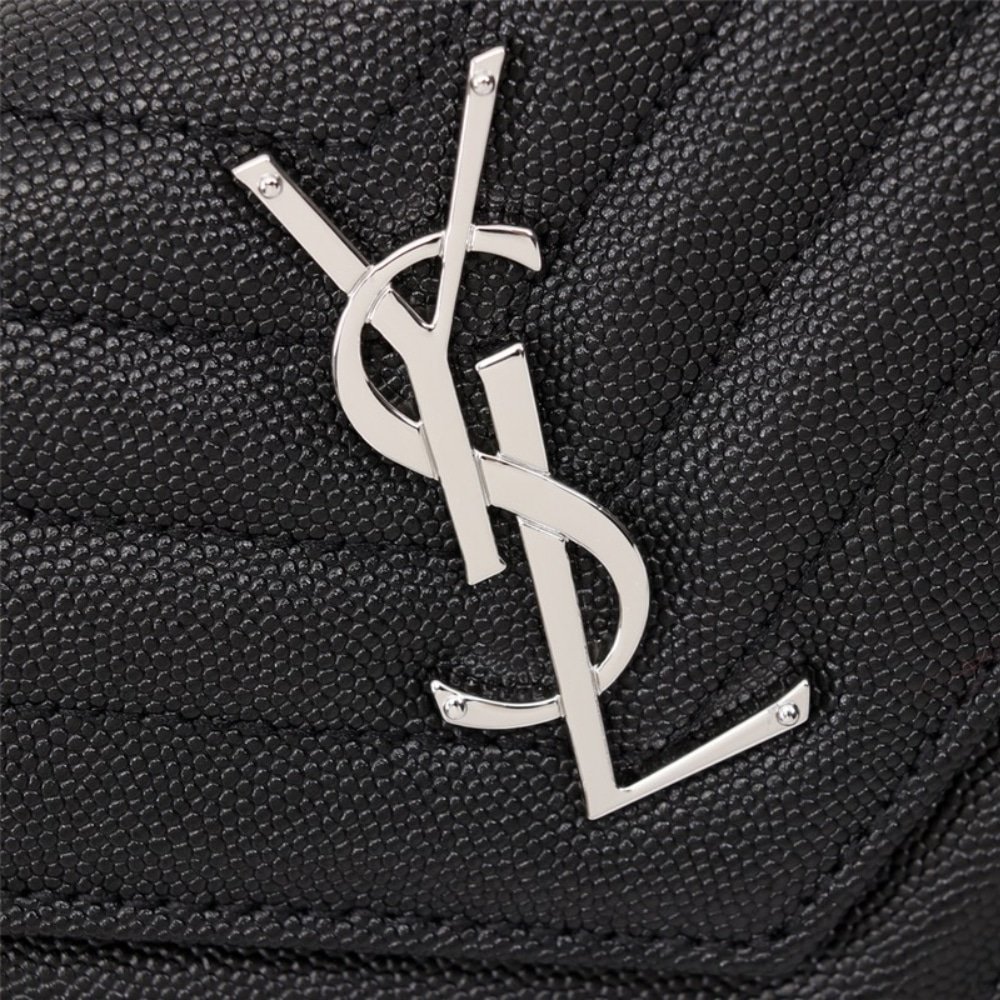 Saint Laurent Cassandre Envelope Chain Wallet In Grain De Poudre Leather Black Silver 19Cm 857605BOW021000