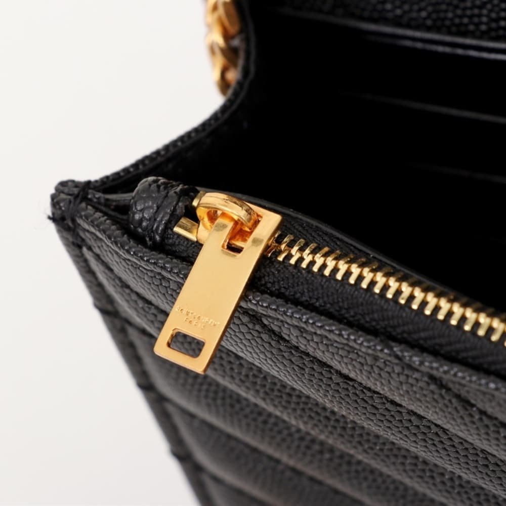 Saint Laurent Cassandre Envelope Chain Wallet In Grain De Poudre Leather Black Gold 19Cm 857605BOW011000