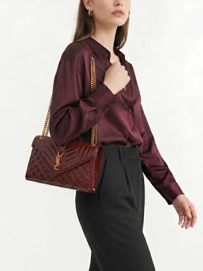 Saint Laurent Cassandre Envelope Medium Wallet In Patent Leather Burgundy 24cm