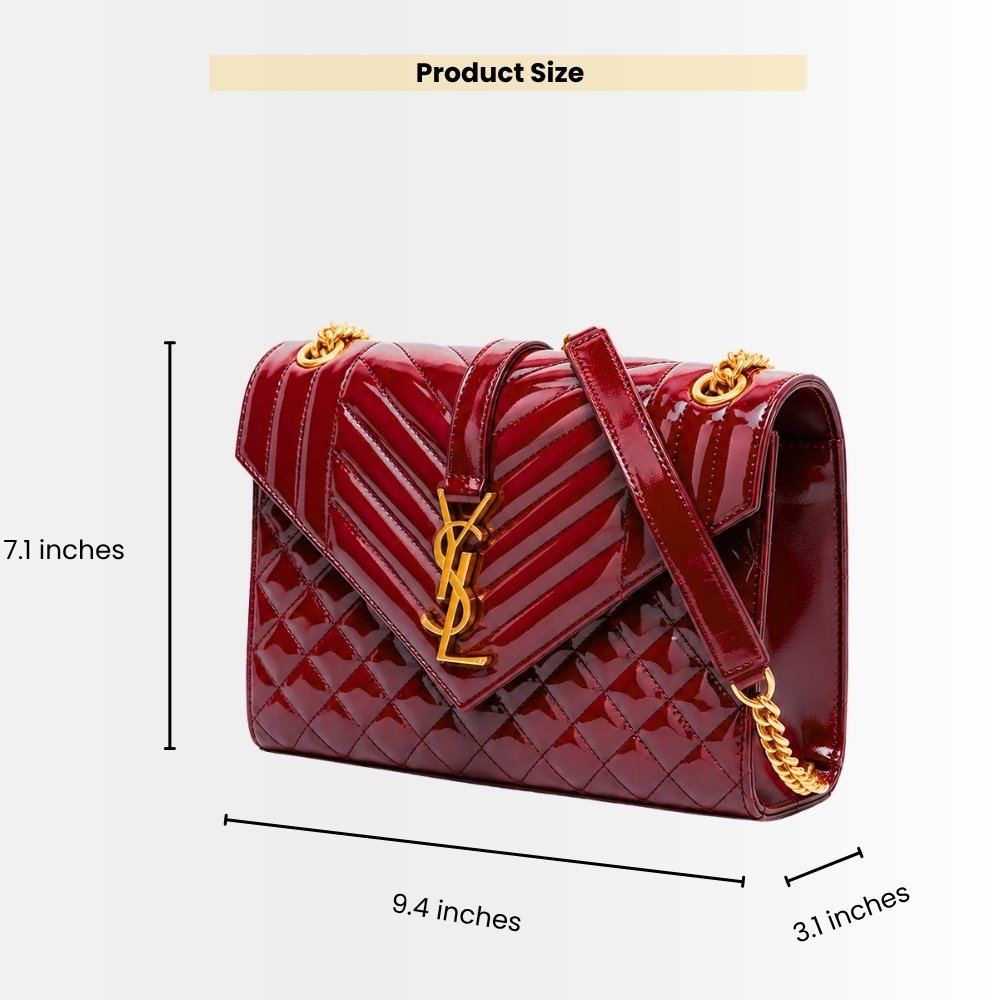 Saint Laurent Cassandre Envelope Medium Wallet In Patent Leather Burgundy 24cm