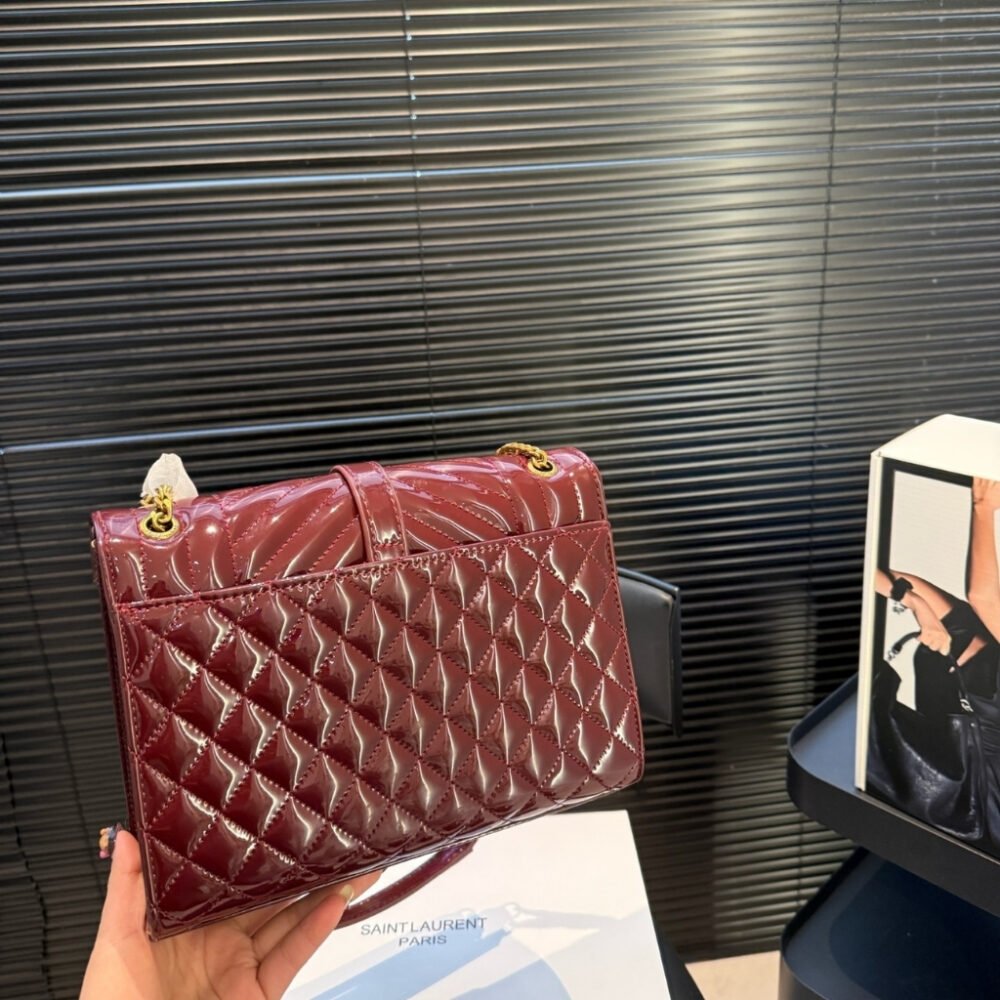 Saint Laurent Cassandre Envelope Medium Wallet In Patent Leather Burgundy 24cm