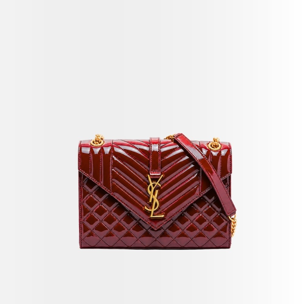Saint Laurent Cassandre Envelope Medium Wallet In Patent Leather Burgundy 24cm