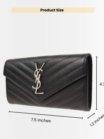 Saint Laurent Cassandre Matelassé Large Flap Wallet In Grain De Poudre Leather Black 19Cm 372264BOW021000