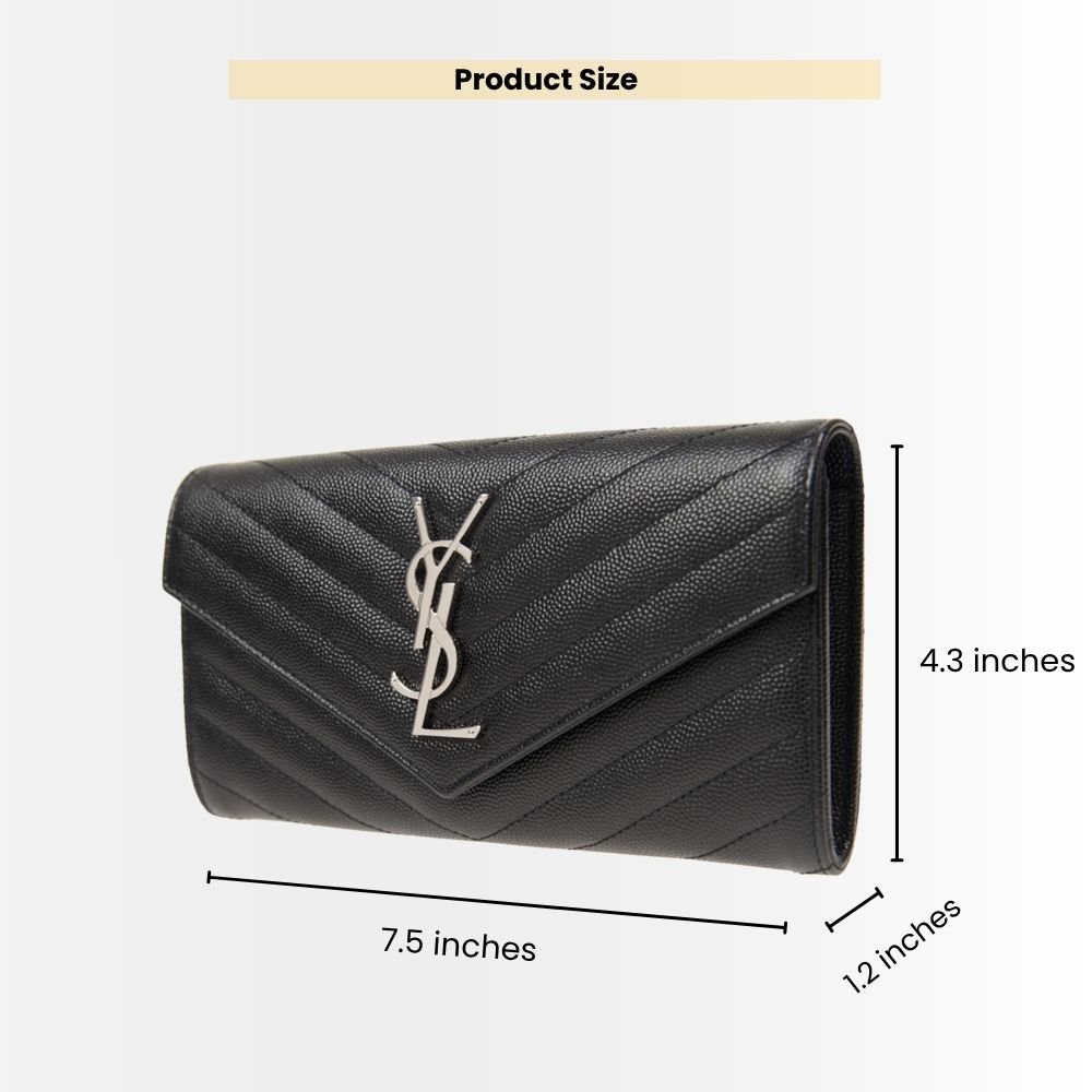 Saint Laurent Cassandre Matelassé Large Flap Wallet In Grain De Poudre Leather Black 19Cm 372264BOW021000