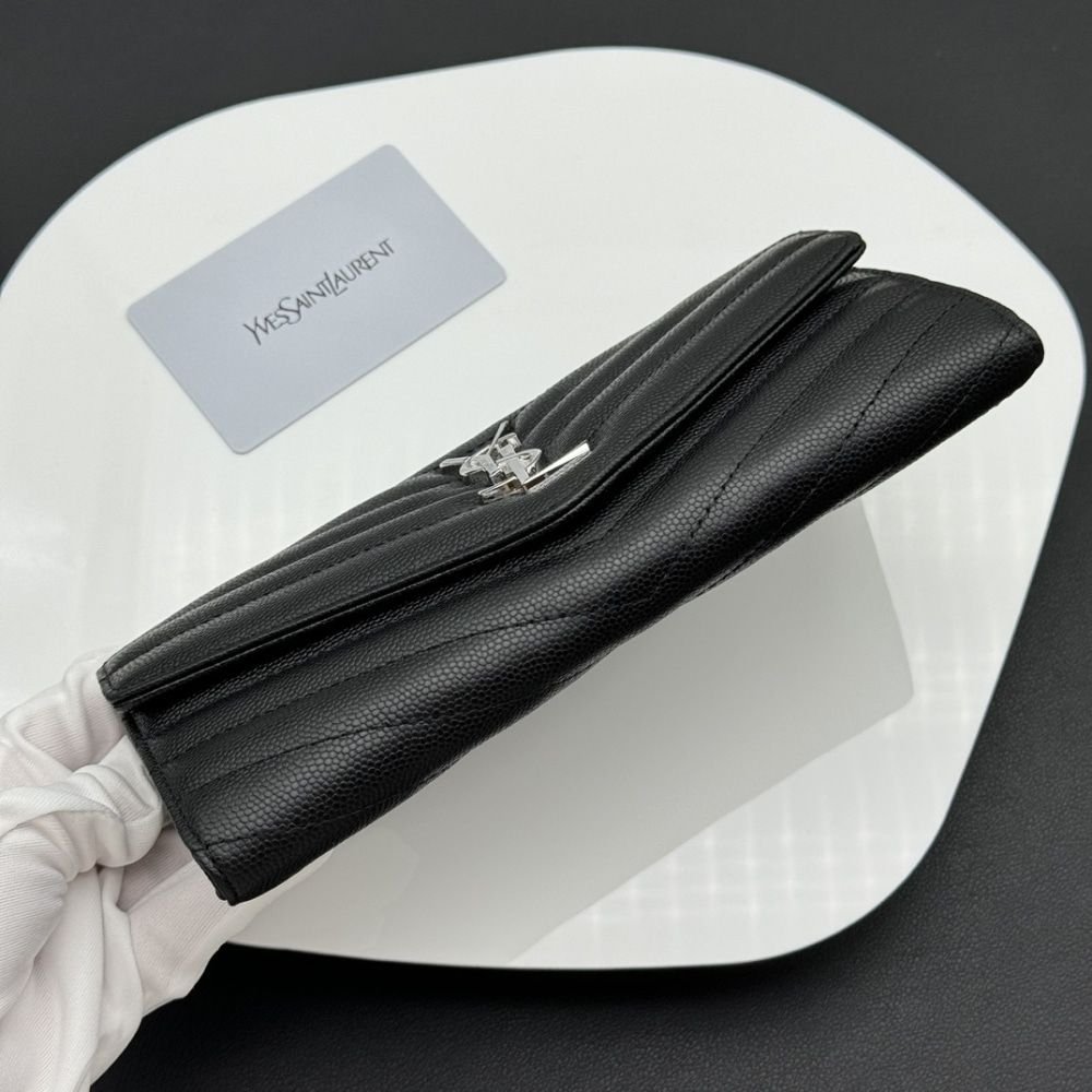 Saint Laurent Cassandre Matelassé Large Flap Wallet In Grain De Poudre Leather Black 19Cm 372264BOW021000