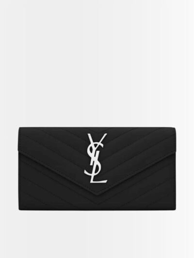 Saint Laurent Cassandre Matelassé Large Flap Wallet In Grain De Poudre Leather Black 19Cm 372264BOW021000
