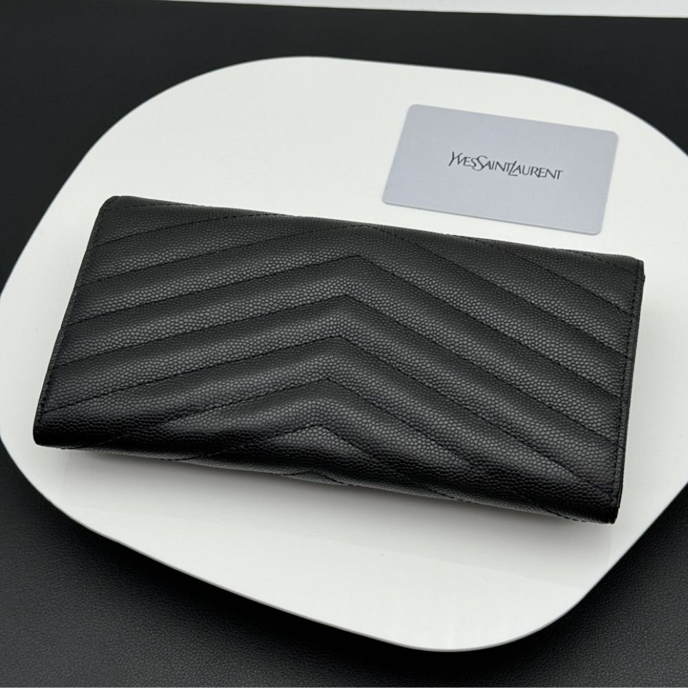 Saint Laurent Cassandre Matelassé Large Flap Wallet In Grain De Poudre Leather Black 19Cm 372264BOW021000
