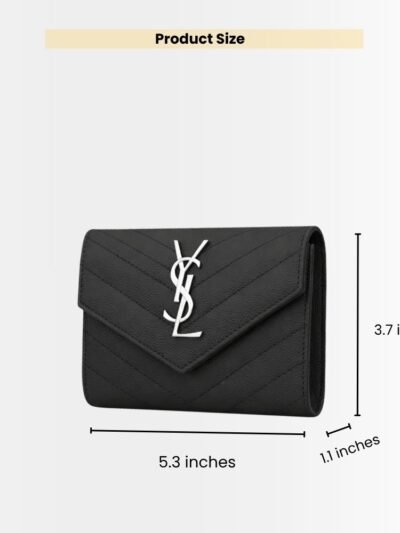 Saint Laurent Cassandre Matelassé Small Envelope Wallet In Grain De Poudre Leather Black Silver 13Cm 414404BOW021000