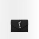Saint Laurent Cassandre Matelassé Small Envelope Wallet In Grain De Poudre Leather Black Silver 13Cm 414404BOW021000