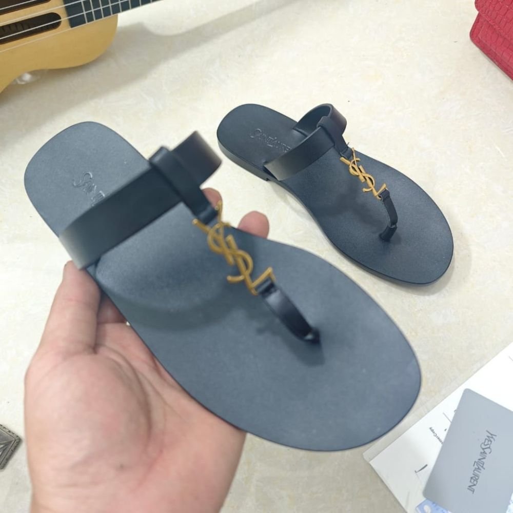 Saint Laurent Cassandre Thong Flats Navy Blue