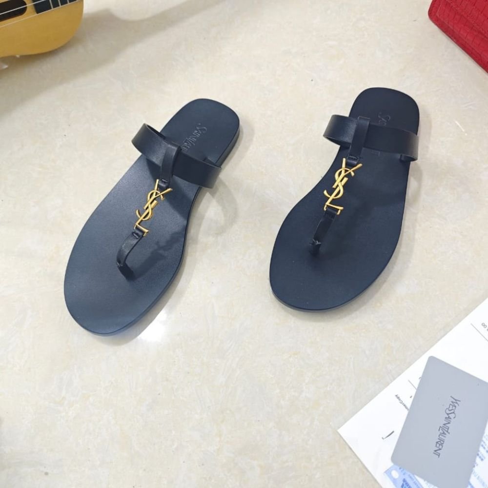 Saint Laurent Cassandre Thong Flats Navy Blue