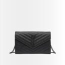 Saint Laurent Envelope Cassandre Chain Wallet In Grain De Poudre Black 22Cm 377828BOW081000