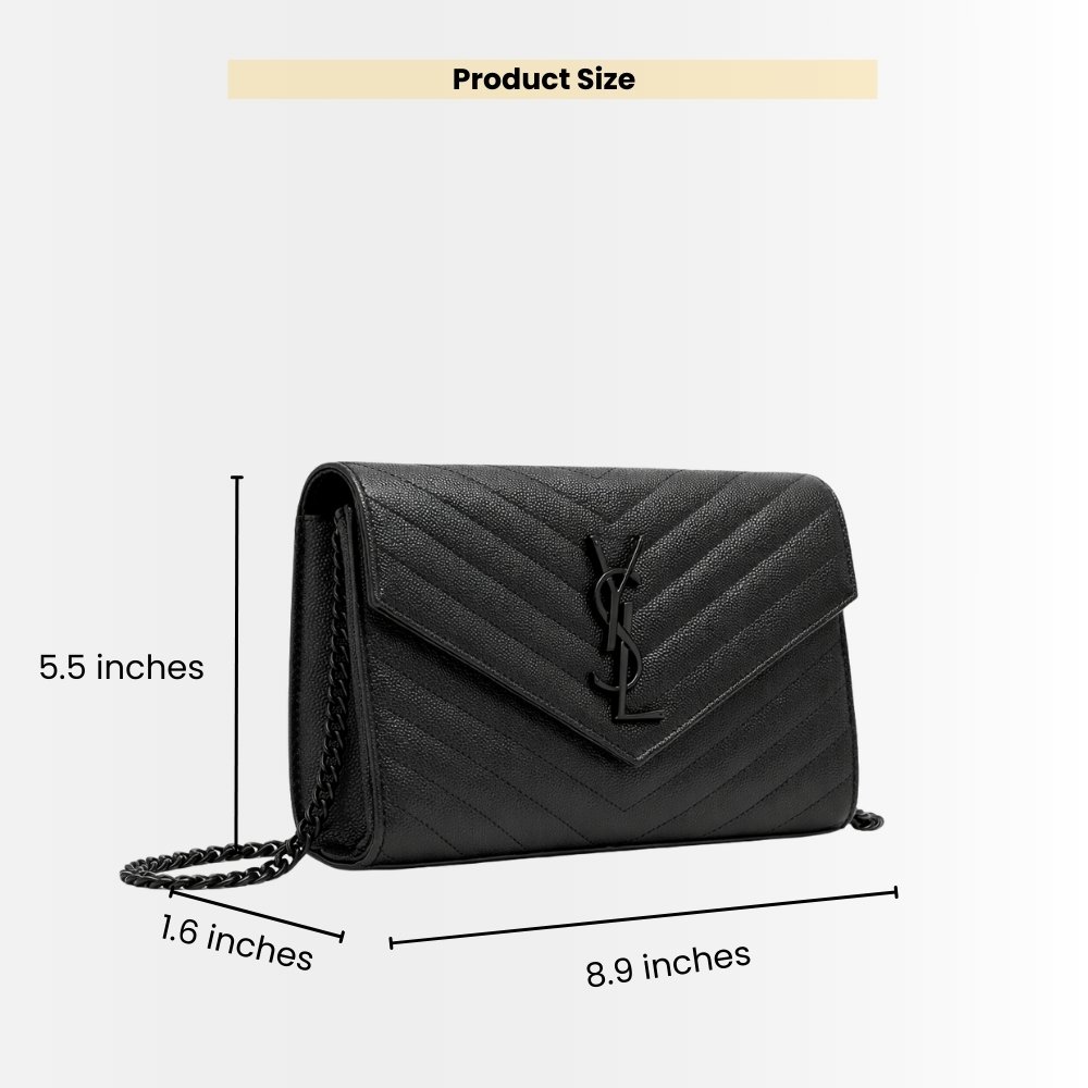 Saint Laurent Envelope Cassandre Chain Wallet In Grain De Poudre Black 22Cm 377828BOW081000