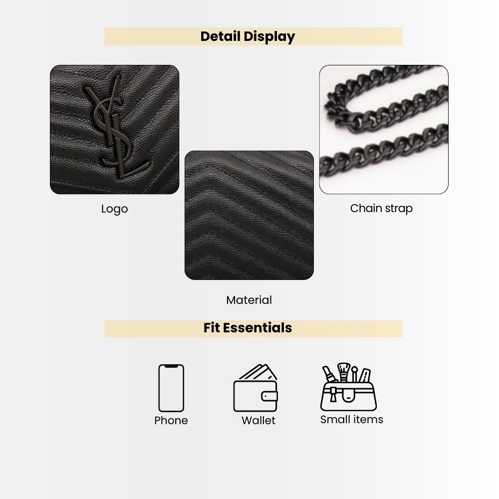 Saint Laurent Envelope Cassandre Chain Wallet In Grain De Poudre Black 22Cm 377828BOW081000