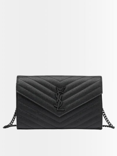 Saint Laurent Envelope Cassandre Chain Wallet In Grain De Poudre Black 22Cm 377828BOW081000