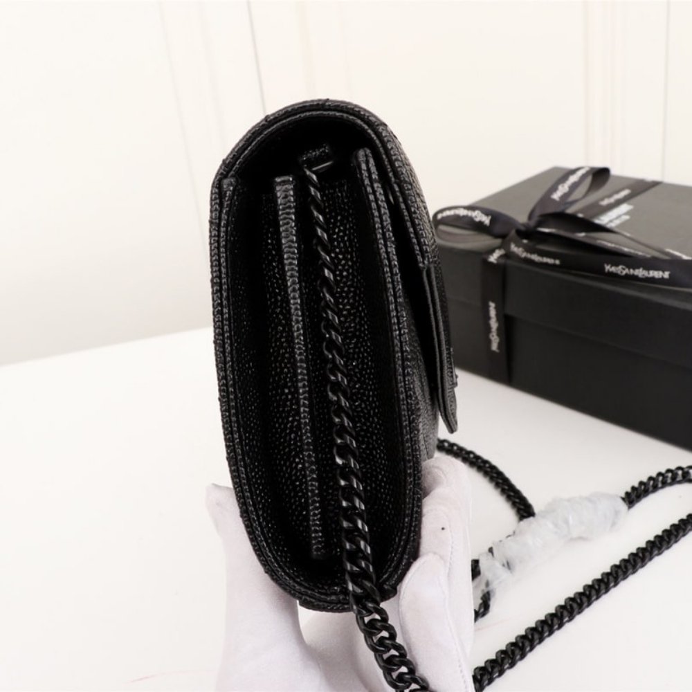 Saint Laurent Envelope Cassandre Chain Wallet In Grain De Poudre Black 22Cm 377828BOW081000