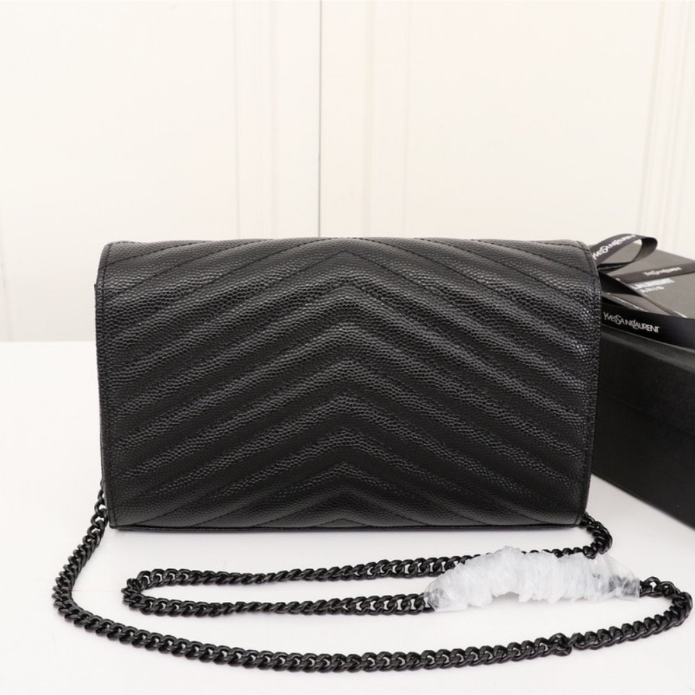Saint Laurent Envelope Cassandre Chain Wallet In Grain De Poudre Black 22Cm 377828BOW081000