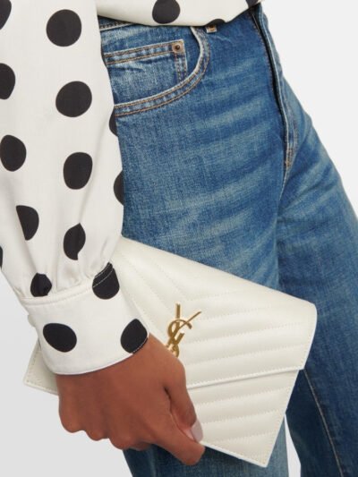 Saint Laurent Envelope Cassandre Medium Chain Wallet White 24cm 377828BOW019207