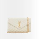 Saint Laurent Envelope Cassandre Medium Chain Wallet White 24cm 377828BOW019207