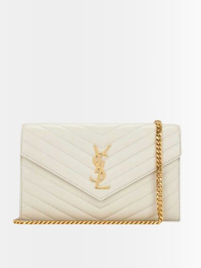 Saint Laurent Envelope Cassandre Medium Chain Wallet White 24cm 377828BOW019207