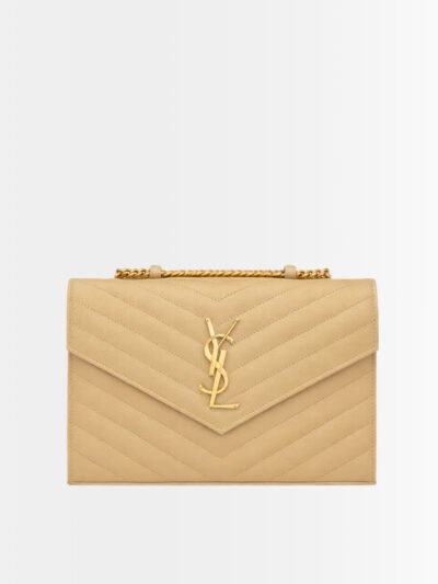 Saint Laurent Envelope Classic Cassandre Chain Wallet In Grain De Poudre Leather Beige 22Cm 377828BOW012721
