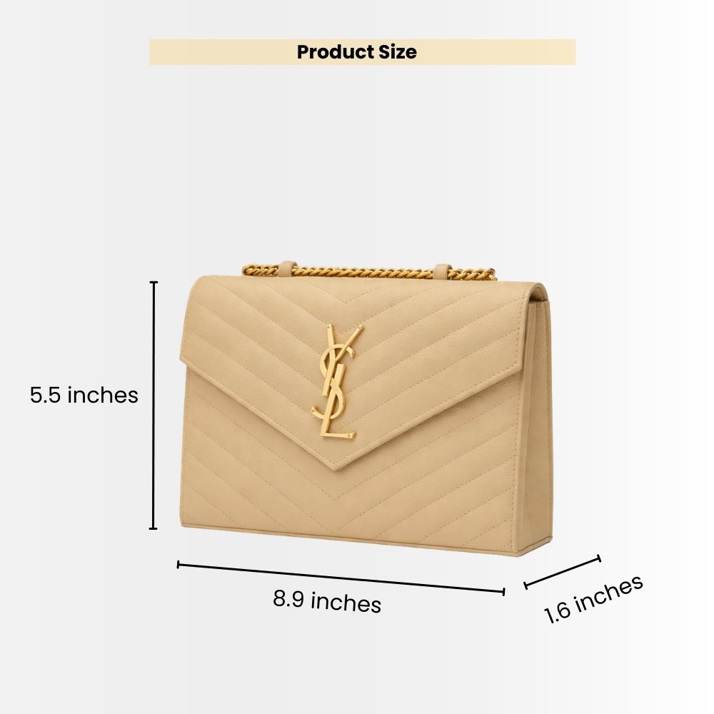 Saint Laurent Envelope Classic Cassandre Chain Wallet In Grain De Poudre Leather Beige 22Cm 377828BOW012721