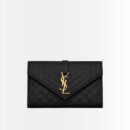 Saint Laurent Envelope Classic Cassandre Chain Wallet In Grain De Poudre Black Gold 22Cm 377828BOW011000