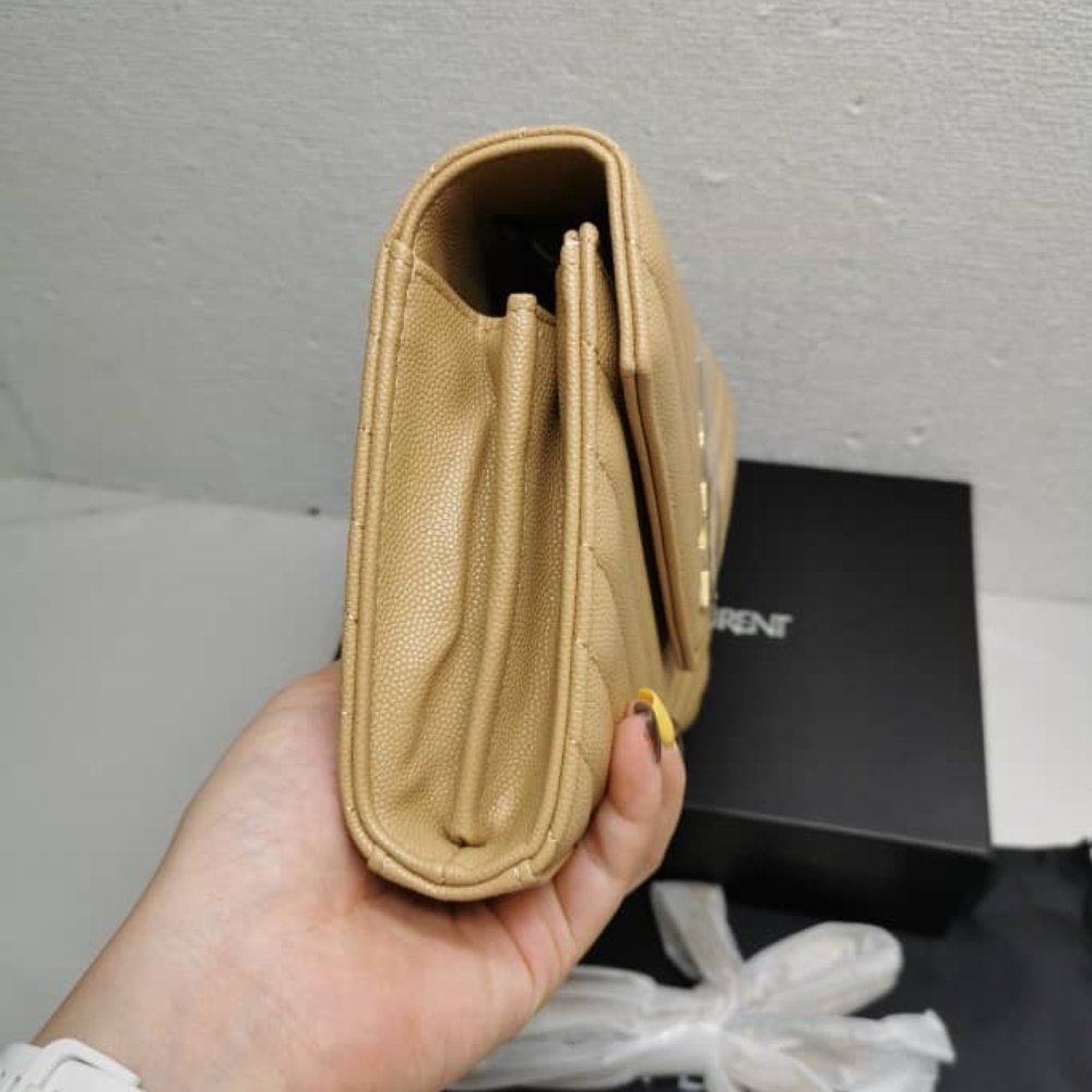 Saint Laurent Envelope Classic Cassandre Chain Wallet In Grain De Poudre Leather Beige 22Cm 377828BOW012721