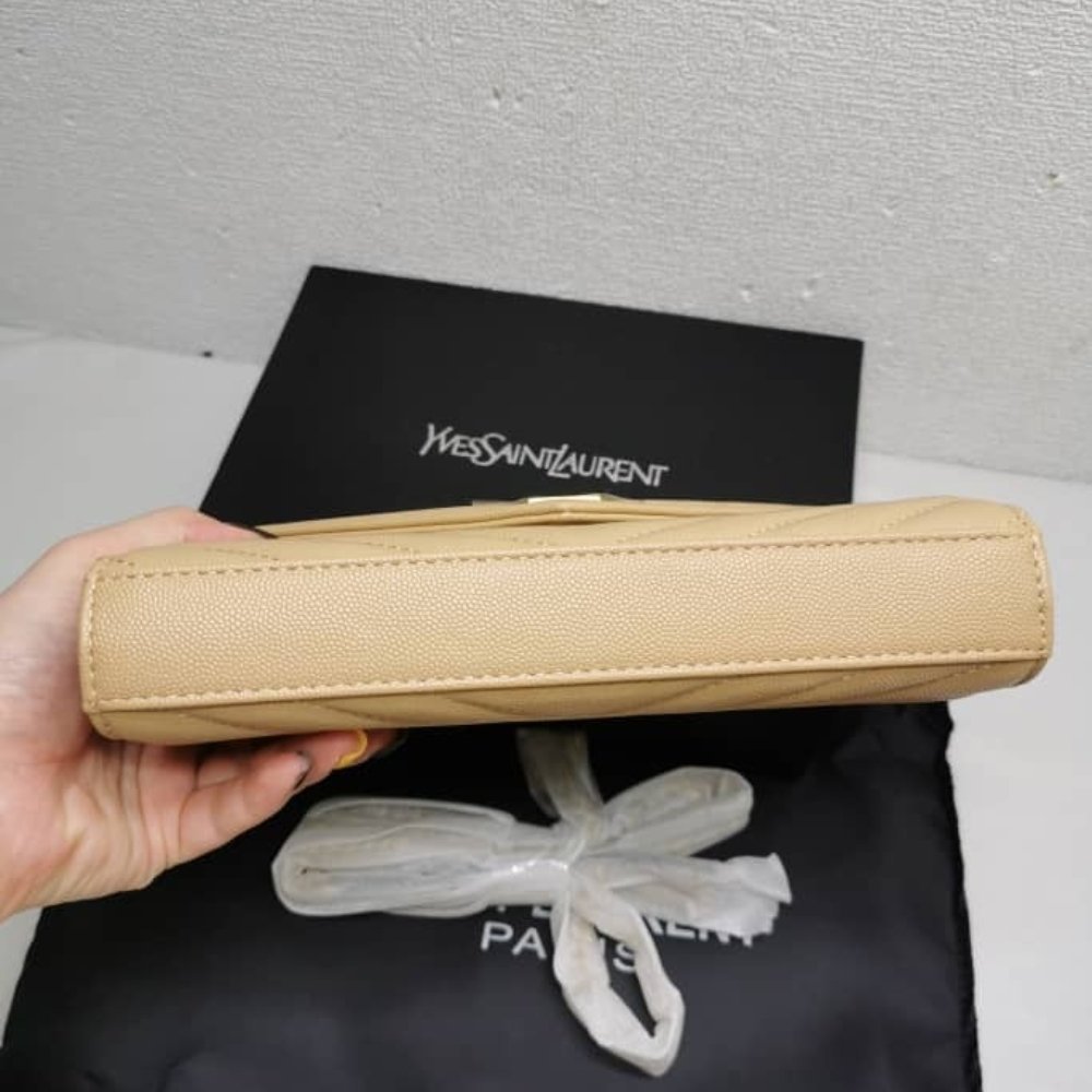 Saint Laurent Envelope Classic Cassandre Chain Wallet In Grain De Poudre Leather Beige 22Cm 377828BOW012721