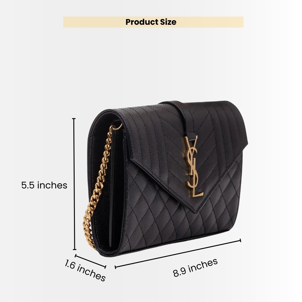 Saint Laurent Envelope Classic Cassandre Chain Wallet In Grain De Poudre Black Gold 22Cm 377828BOW011000