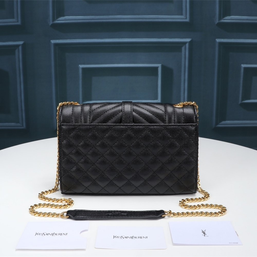 Saint Laurent Envelope Classic Cassandre Chain Wallet In Grain De Poudre Black Gold 22Cm 377828BOW011000