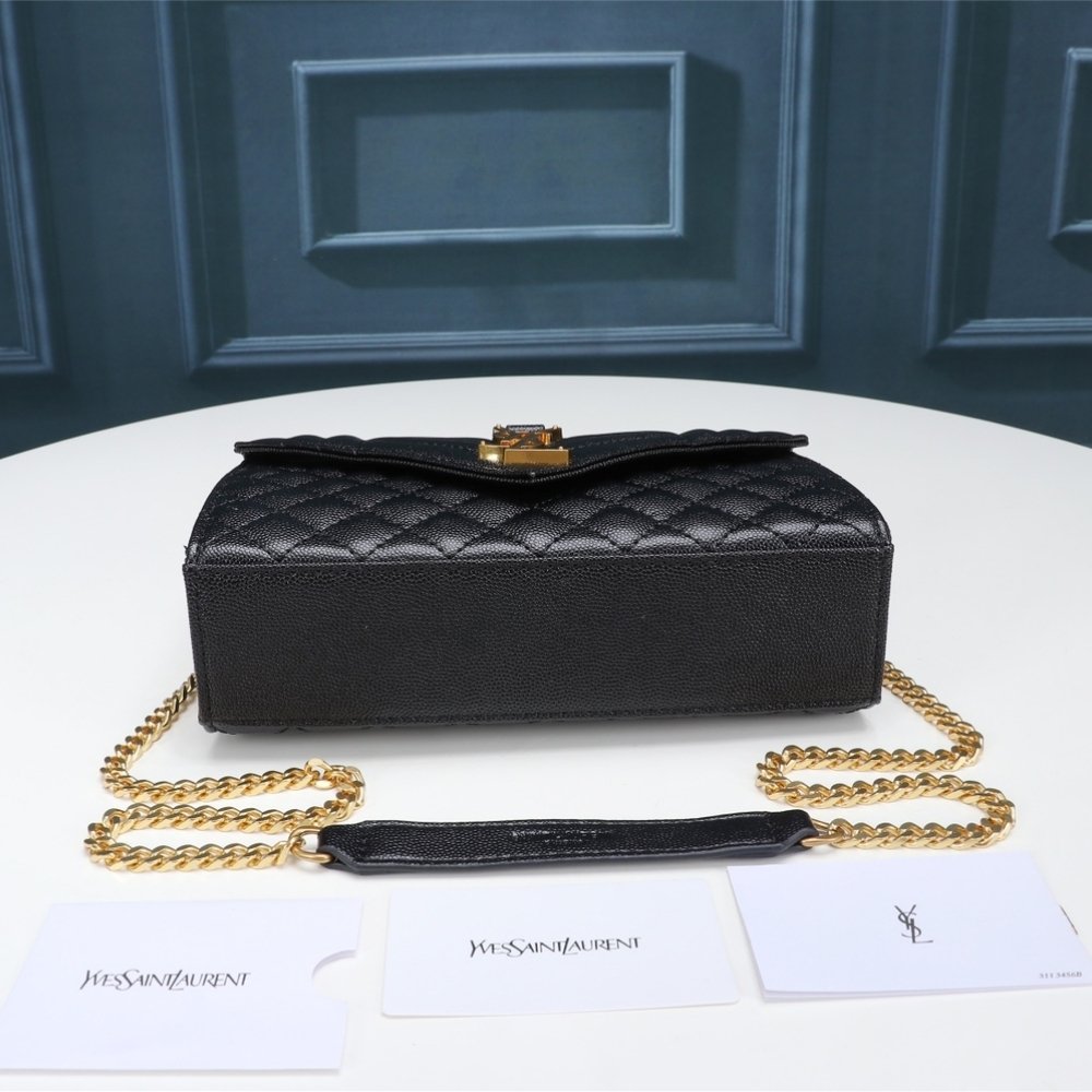 Saint Laurent Envelope Classic Cassandre Chain Wallet In Grain De Poudre Black Gold 22Cm 377828BOW011000
