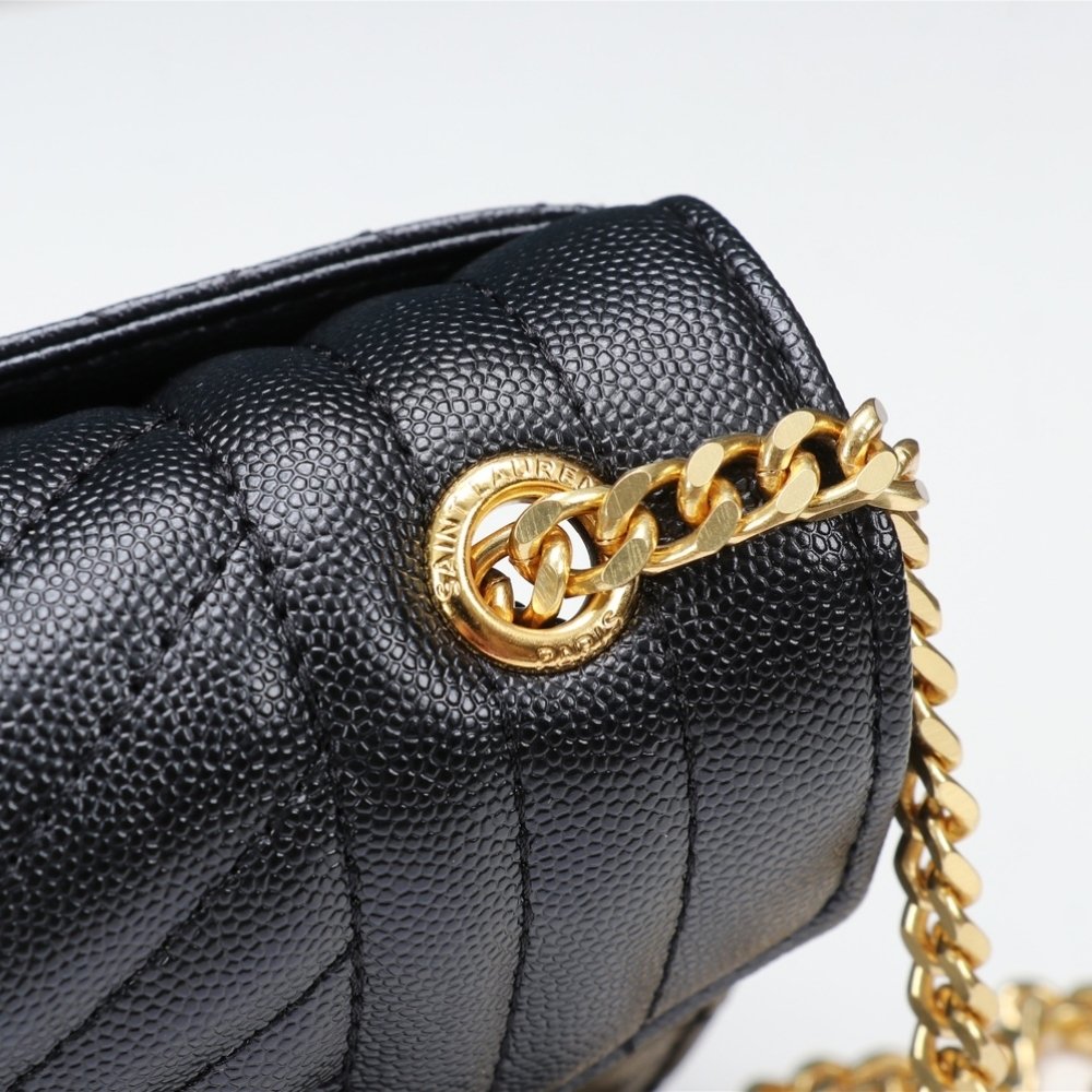 Saint Laurent Envelope Classic Cassandre Chain Wallet In Grain De Poudre Black Gold 22Cm 377828BOW011000