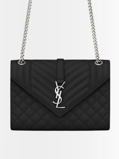 Saint Laurent Envelope Medium In Quilted Grain De Poudre Embossed Leather Black 24Cm 600185BOW921000