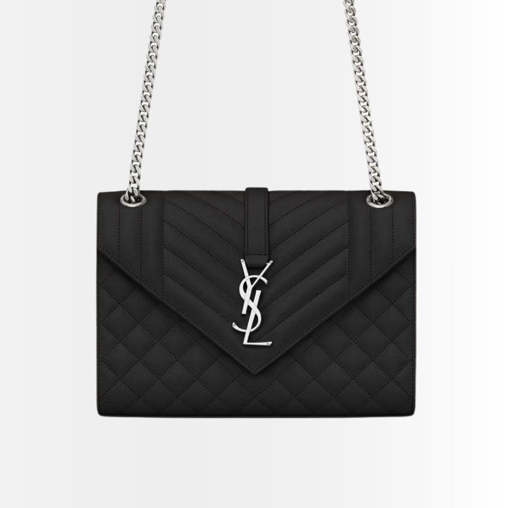 Saint Laurent Envelope Medium In Quilted Grain De Poudre Embossed Leather Black 24Cm 600185BOW921000
