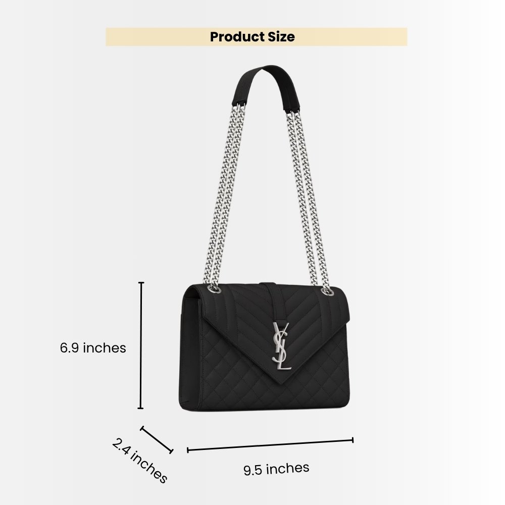 Saint Laurent Envelope Medium In Quilted Grain De Poudre Embossed Leather Black 24Cm 600185BOW921000