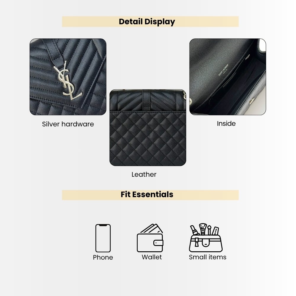 Saint Laurent Envelope Medium In Quilted Grain De Poudre Embossed Leather Black 24Cm 600185BOW921000